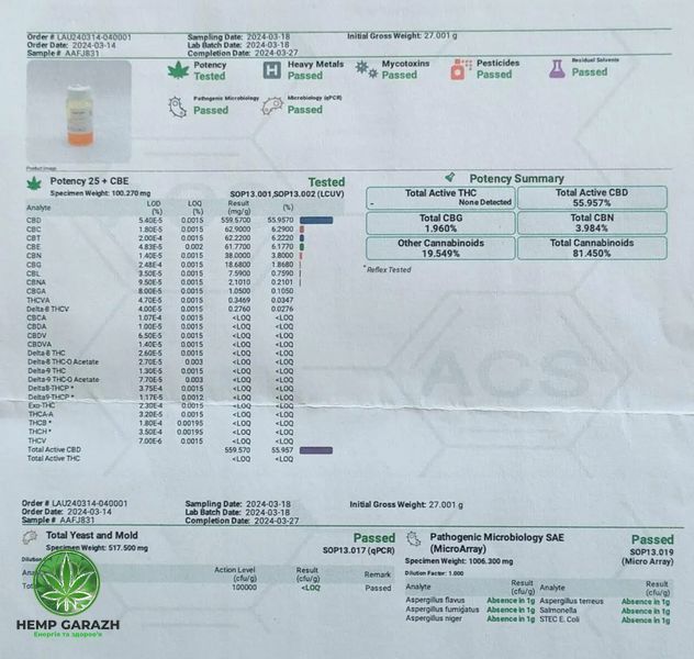 81% LIQUID дистилат CBD + CBN | CBG | JACK HERER | 4% ТЕРПЕНІВ НФ-00956 фото