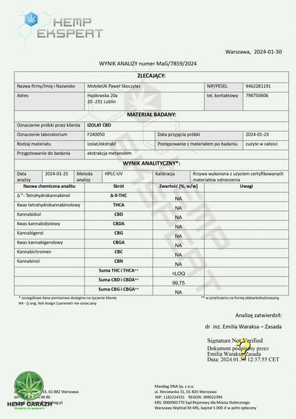 Ізолят КБД CBD 1000мг Польща НФ-00906 фото