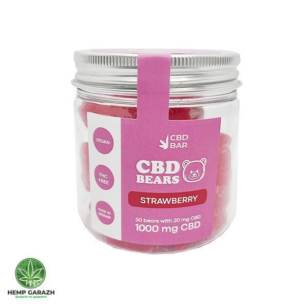 Желейні CBD ведмедики зі смаком полуниці 80г 1000мг CBD Vegan cbd-strawberry-bears фото